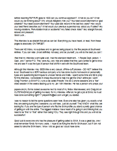 Continental Airlines Interview Information
